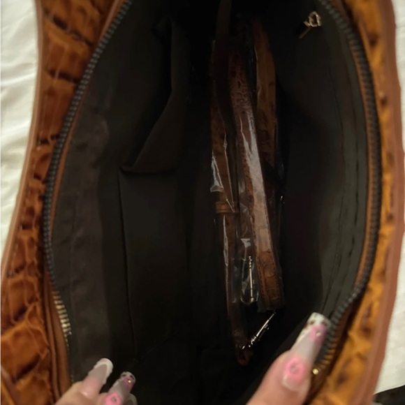 Elegant Brown Crocodile-Embossed Handbag